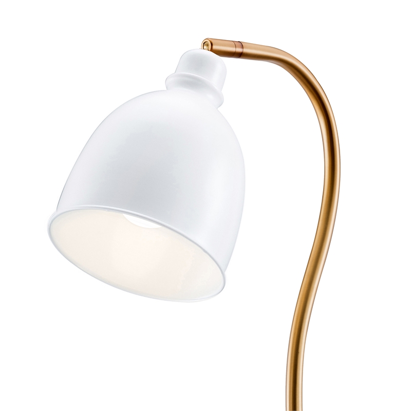 Maklaine Contemporary Floor Lamp with White Shade in Brass