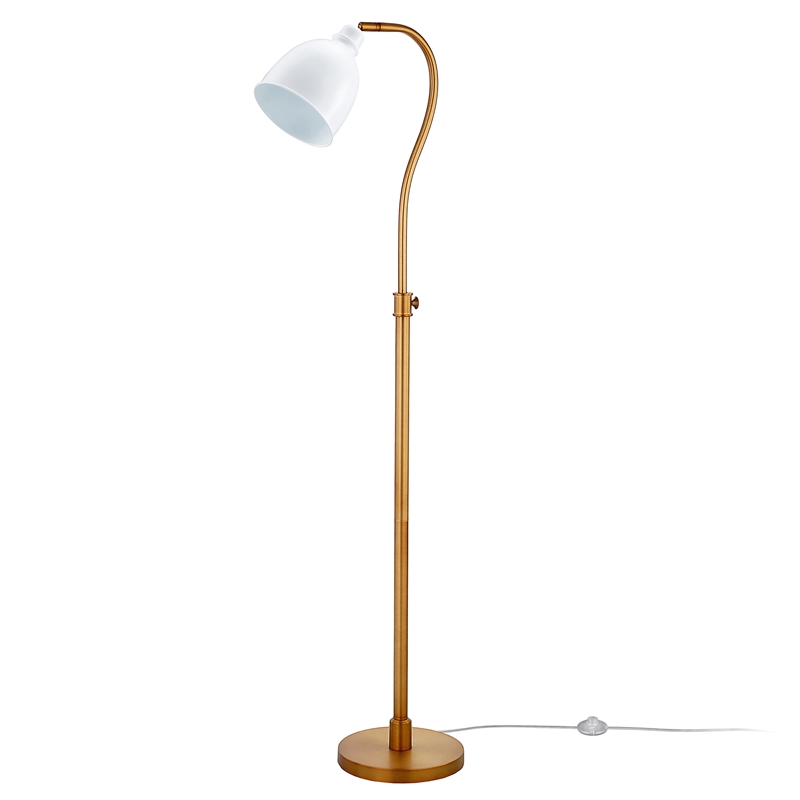Maklaine Contemporary Floor Lamp with White Shade in Brass