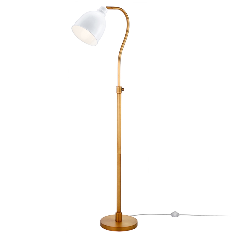 Maklaine Contemporary Floor Lamp with White Shade in Brass