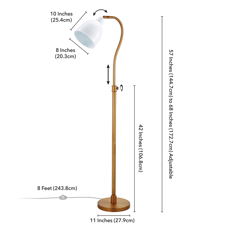 Maklaine Contemporary Floor Lamp with White Shade in Brass