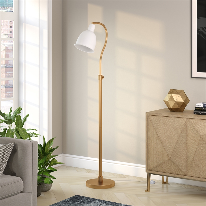 Maklaine Contemporary Floor Lamp with White Shade in Brass
