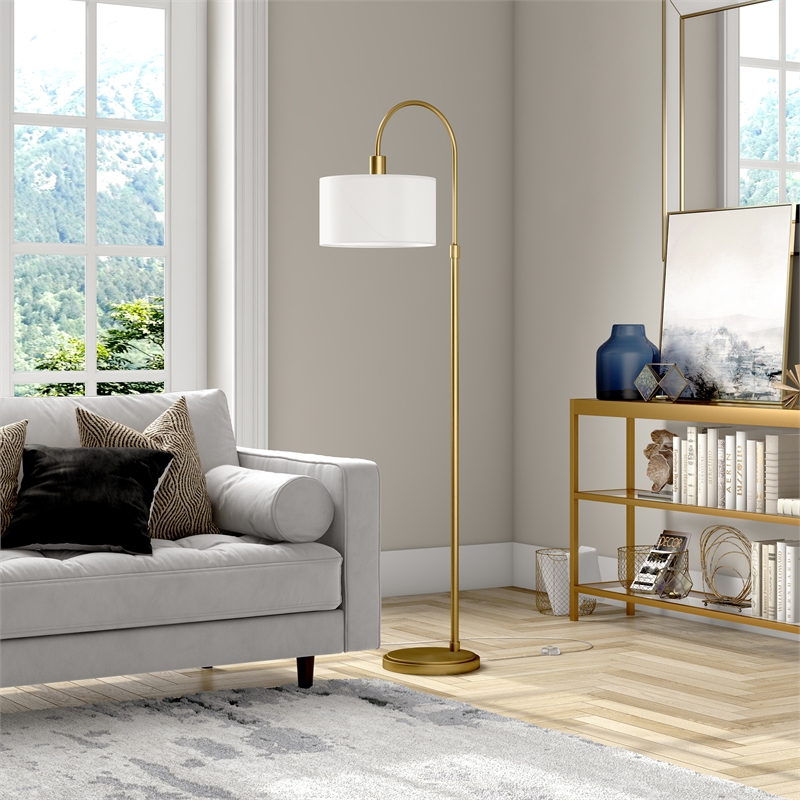 Maklaine Contemporary Arc Floor Lamp in Brass Finish