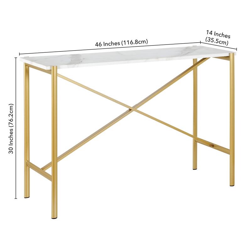 Maklaine Contemporary Console Table with Faux Marble Top in Gold Finish