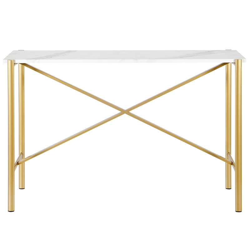 Maklaine Contemporary Console Table with Faux Marble Top in Gold Finish