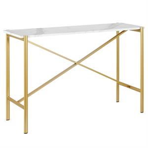 Maklaine Contemporary Console Table with Faux Marble Top in Gold Finish