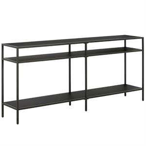 Maklaine Modern 64&quot Console Table with Metal Shelves in Black/Bronze