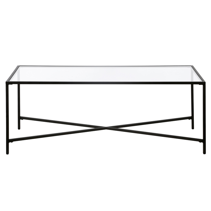 Maklaine Contemporary Coffee Table with Glass Top in Black/Bronze