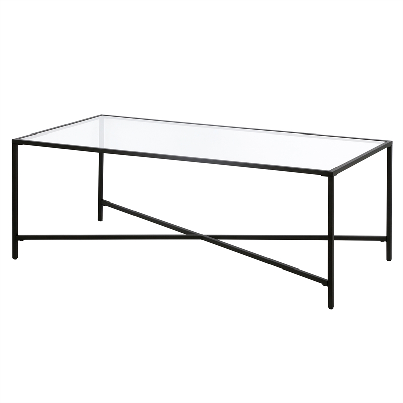 Maklaine Contemporary Coffee Table with Glass Top in Black/Bronze