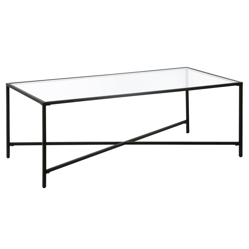 Maklaine Contemporary Coffee Table with Glass Top in Black/Bronze