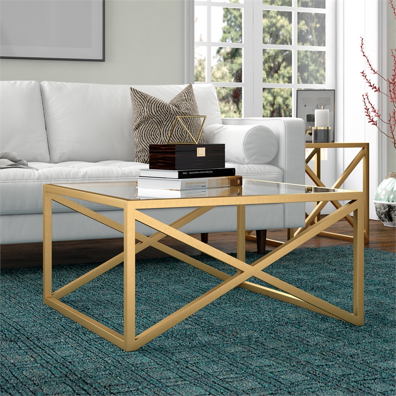 Maklaine Contemporary Square Coffee Table in Black/Bronze