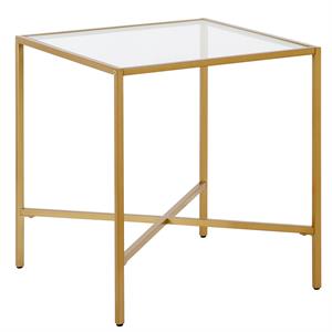 Maklaine Contemporary Side Table with Glass Tabletop in Brass Finish