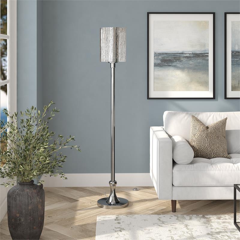 Maklaine Contemporary Floor Lamp with Mercury Glass Shade in Brushed Nickel