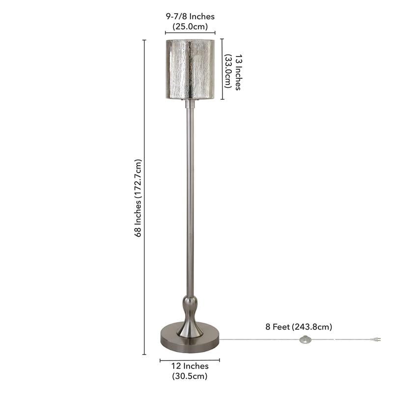 Maklaine Contemporary Floor Lamp with Mercury Glass Shade in Brushed Nickel