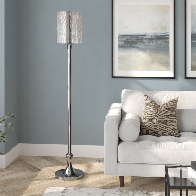 Maklaine Contemporary Floor Lamp with Mercury Glass Shade in Brushed Nickel
