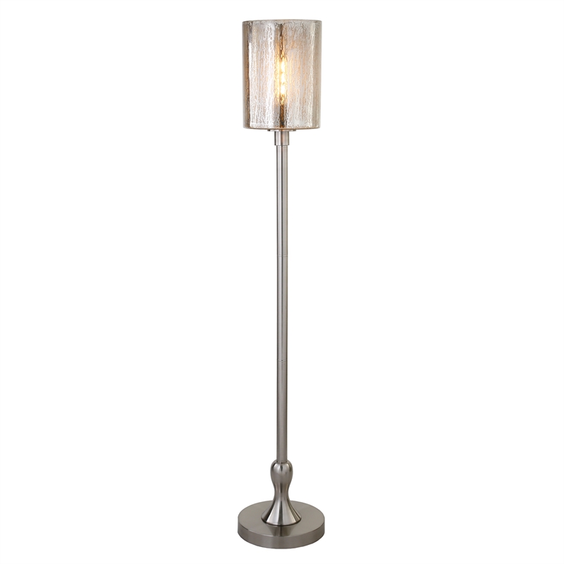 Maklaine Contemporary Floor Lamp with Mercury Glass Shade in Brushed Nickel