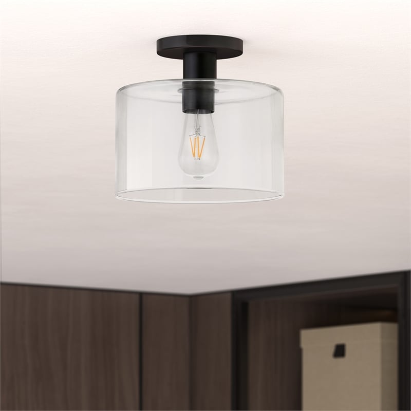 Maklaine Industrial Semi Flush Mount Ceiling Light in Matte Black