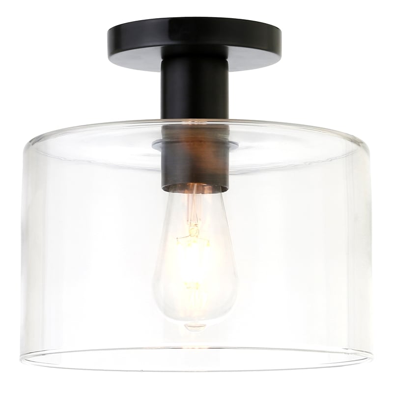 Maklaine Industrial Semi Flush Mount Ceiling Light in Matte Black