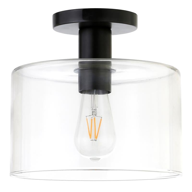 Maklaine Industrial Semi Flush Mount Ceiling Light in Matte Black