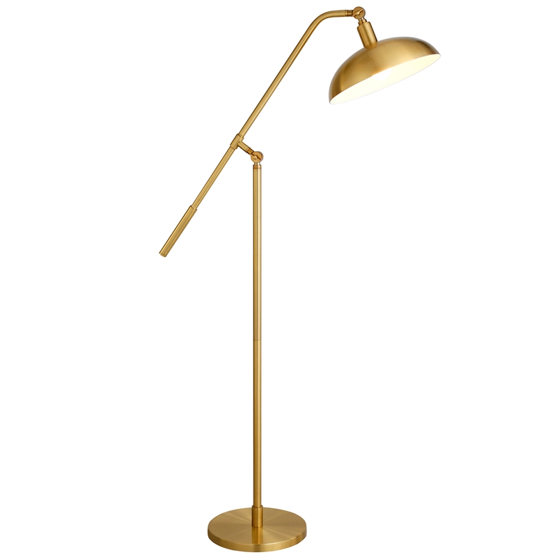 Maklaine Contemporary Floor Lamp with Boom Arm in Brushed Brass