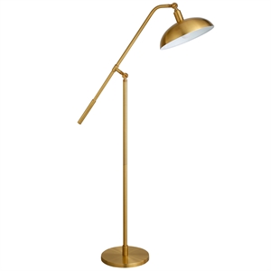 Maklaine Contemporary Floor Lamp with Boom Arm in Brushed Brass