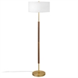 Maklaine Contemporary 2-Bulb Floor Lamp in Rustic Oak and Brass