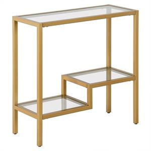 Maklaine Contemporary 24&quot Metal and Glass Side Table in Gold