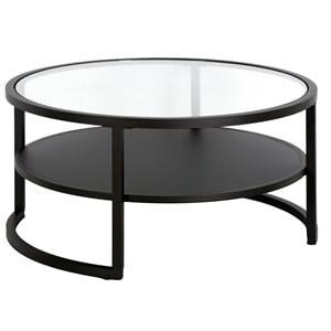 Maklaine Industrial 34&quot Handcrafted Steel Coffee Table in Black