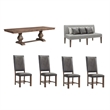 Maklaine 6 Piece  Dining Set with Tall Back Chairs and Settee in Rich Walnut