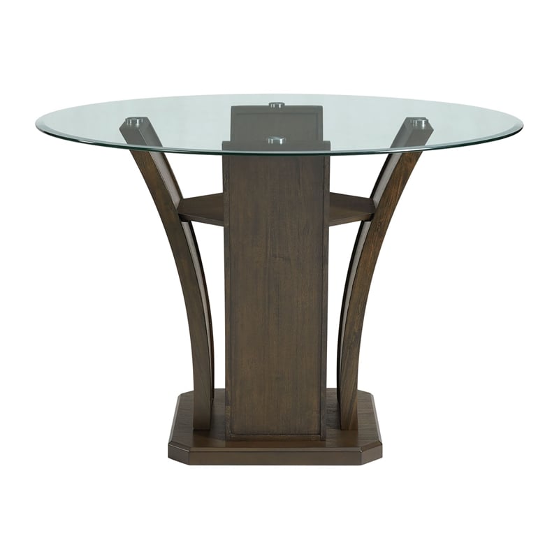 Maklaine Transitional Glass Round Counter Height Dining Table in Walnut