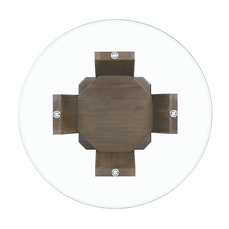 Maklaine Transitional Glass Round Counter Height Dining Table in Walnut