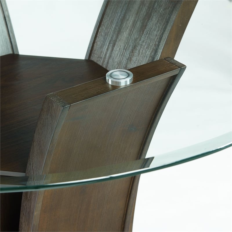 Maklaine Transitional Glass Round Counter Height Dining Table in Walnut