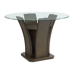 Maklaine Transitional Glass Round Counter Height Dining Table in Walnut
