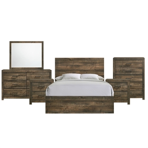 maklaine transitional wood king panel 6pc bedroom set in walnut