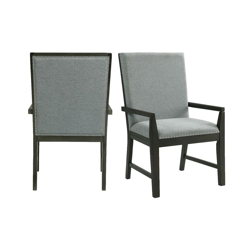 Maklaine Transitional Wood Standard Height Arm Chair Set in Gray