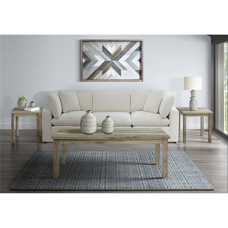 Maklaine Transitional Wood 3PC Occasional Table Set with Lift Top in Oak