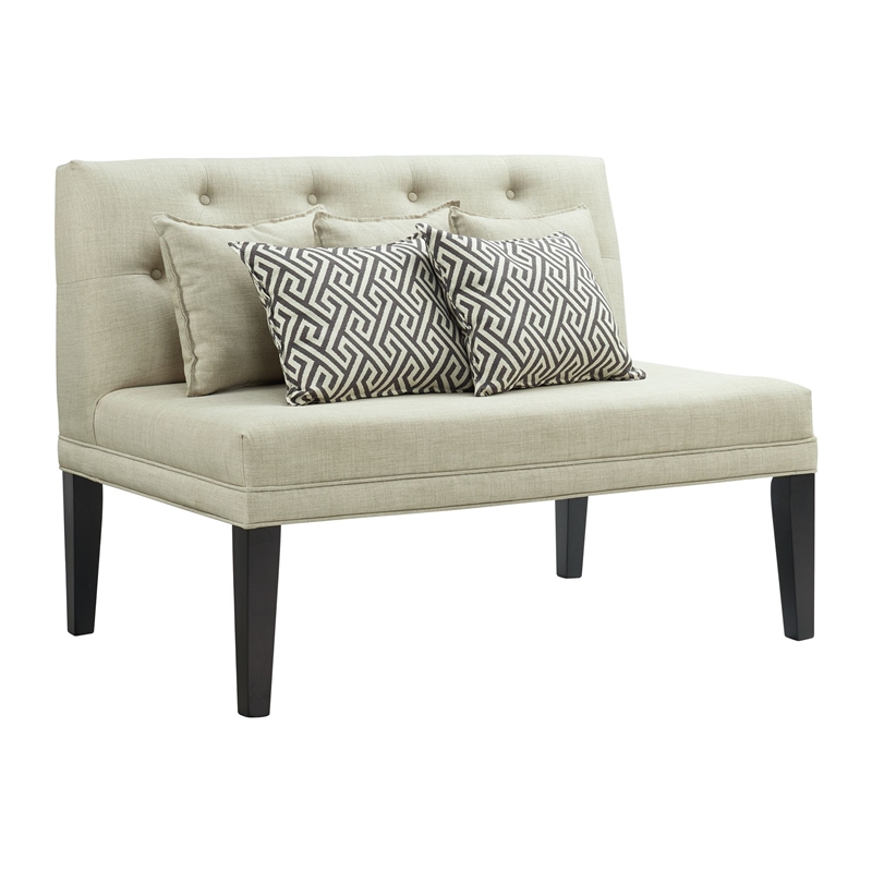 Maklaine Modern Fabric Loveseat with Five Pillows in Beige Finish