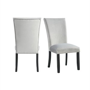 Maklaine Transitional Styled Velvet Side Chair Set in Gray Finish