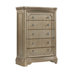 maklaine traditional styled wooden 5-drawer chest in bronze finish