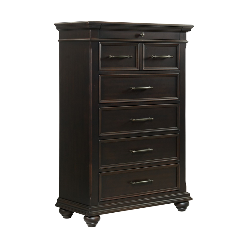 Maklaine Transitional Styled Wood 6-Drawer Chest in Black Finish