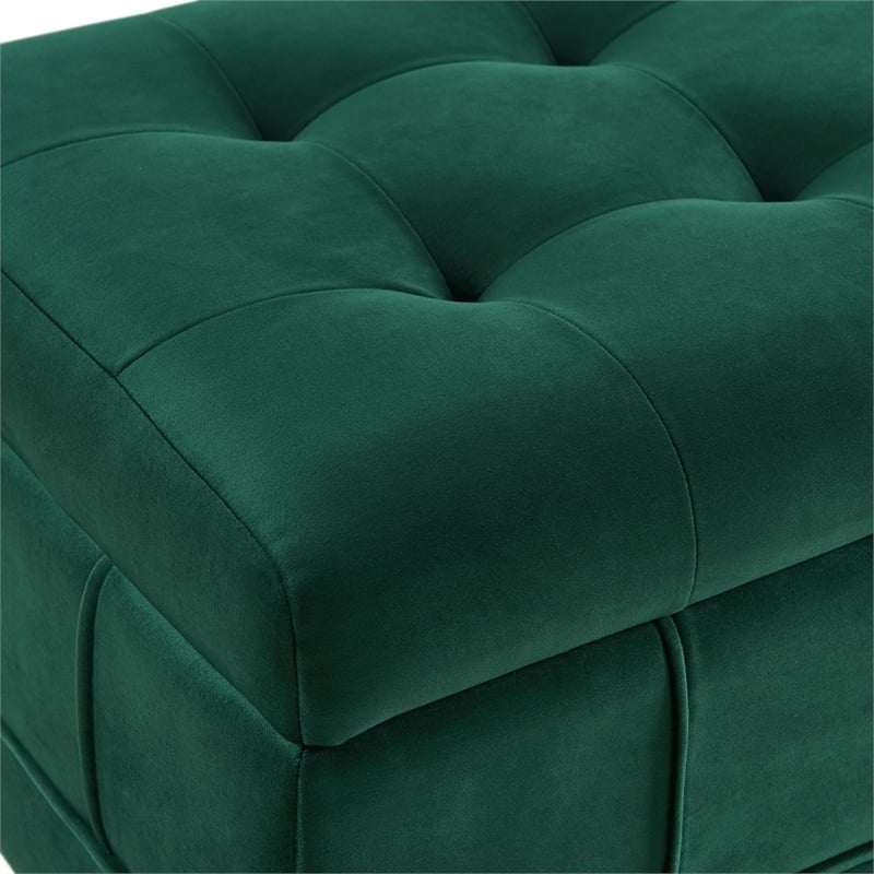 Maklaine Modern Velvet Tufted Storage Ottoman in Green Finish
