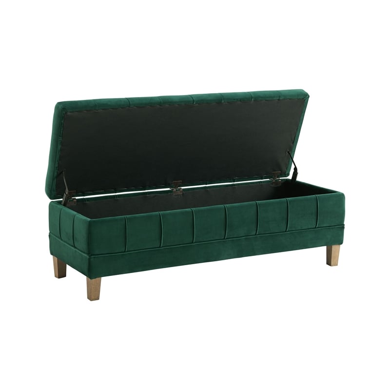 Maklaine Modern Velvet Tufted Storage Ottoman in Green Finish