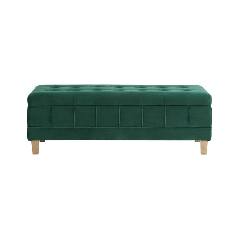 Maklaine Modern Velvet Tufted Storage Ottoman in Green Finish