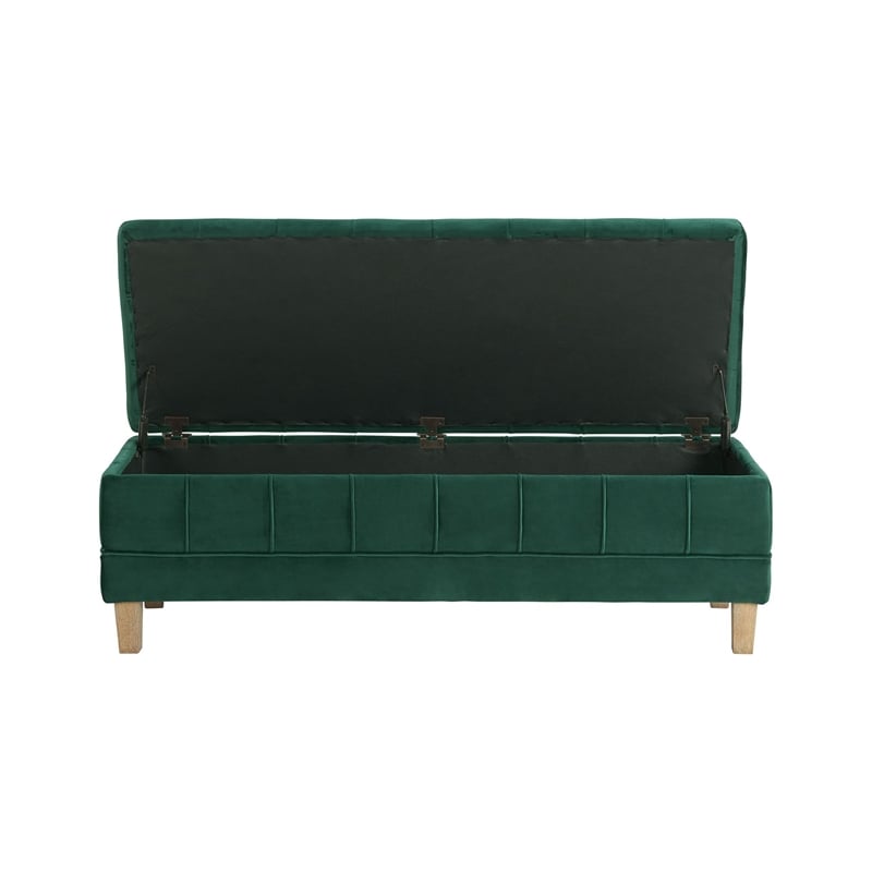 Maklaine Modern Velvet Tufted Storage Ottoman in Green Finish