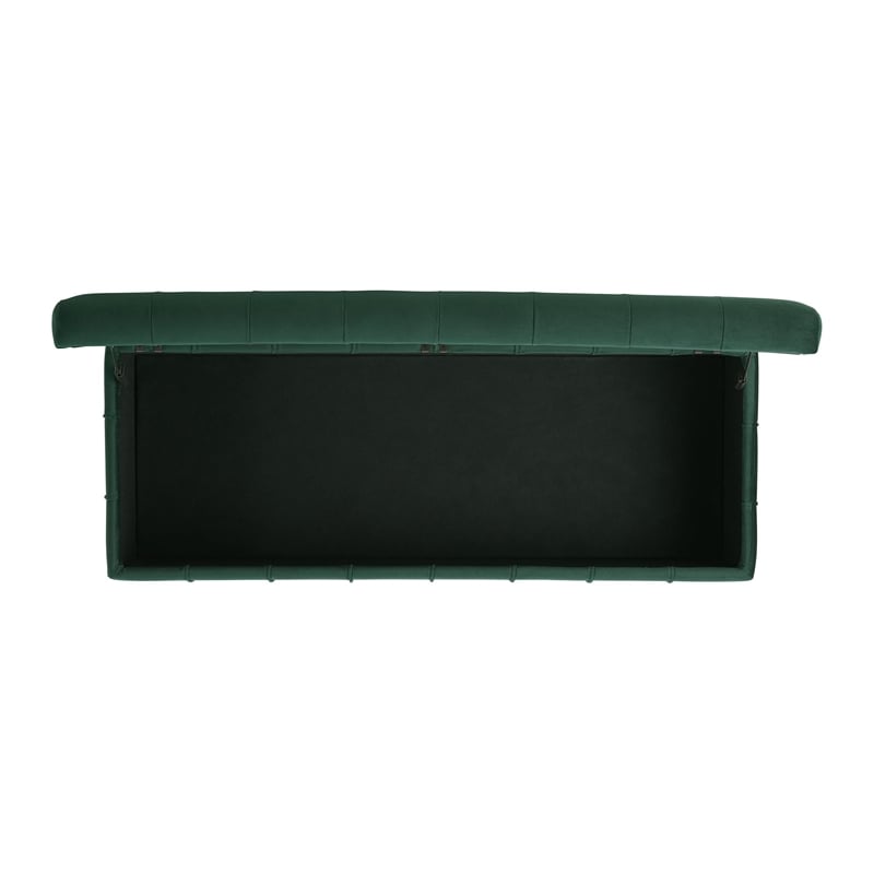 Maklaine Modern Velvet Tufted Storage Ottoman in Green Finish