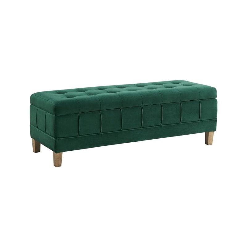 Maklaine Modern Velvet Tufted Storage Ottoman in Green Finish