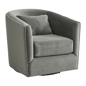 maklaine modern wood swivel chair in gun metal in gray finish