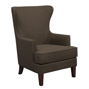 maklaine transitional styled wood accent arm chair in brown finish