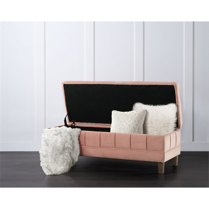 Maklaine Modern Velvet Tufted Storage Ottoman in Pink Finish
