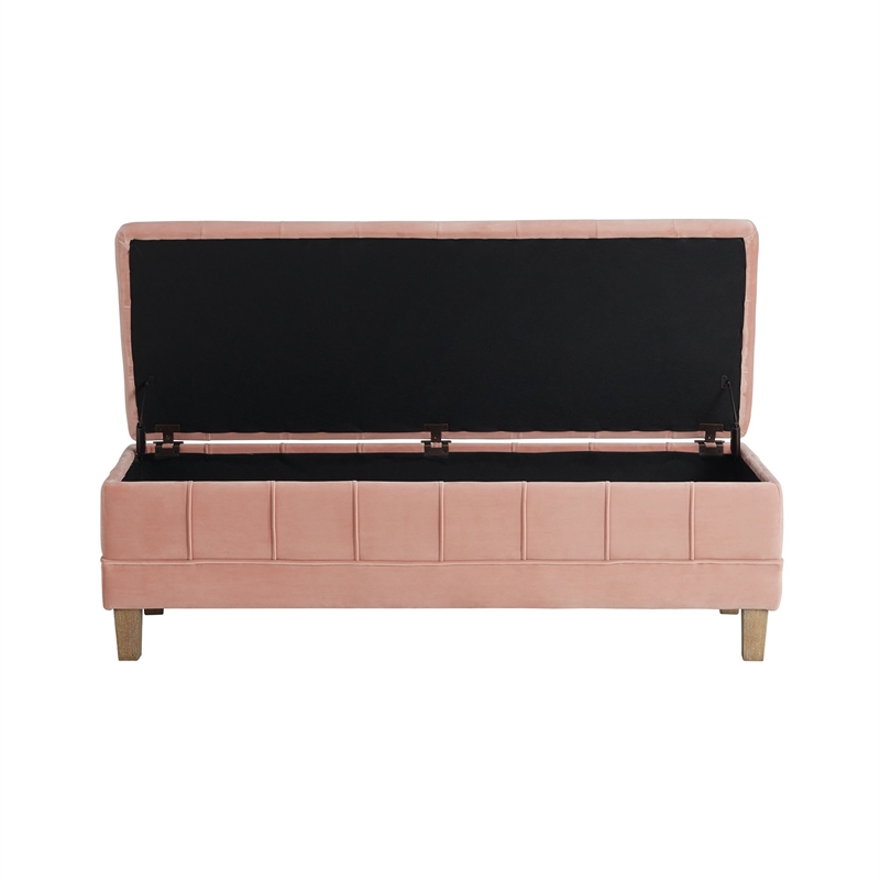 Maklaine Modern Velvet Tufted Storage Ottoman in Pink Finish