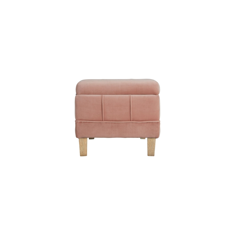 Maklaine Modern Velvet Tufted Storage Ottoman in Pink Finish